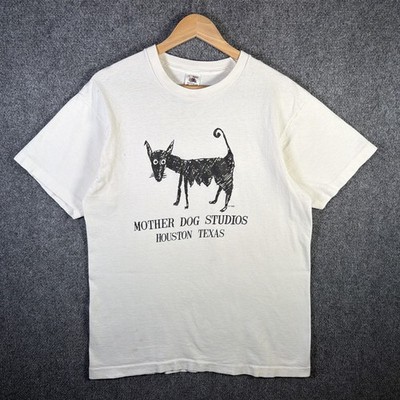 Vintage Mother Dog Studios Shirt Mens Large White 80s Art Abstract Poem Drawing