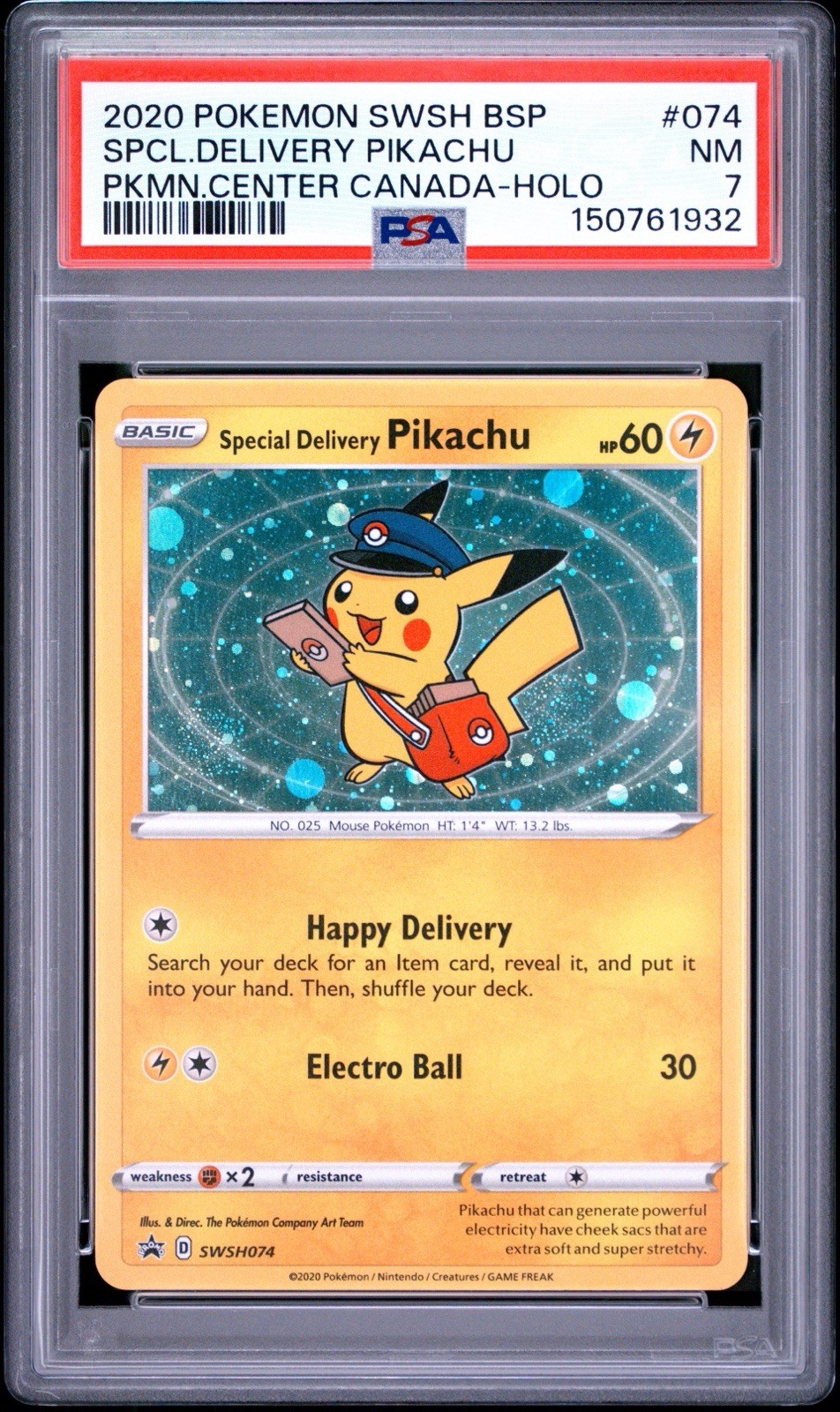 🌀 2020 Pokémon Special Delivery Pikachu Promo 074 PSA 7 / Double Swirl 🌀 view 3