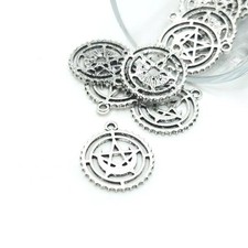 Silver Pentacle Moon Charms, 23x23mm - US Seller