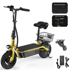Adult Foldable Electric Scooter with Seat & Basket 500W 2-Speed Adjustment 19MPH