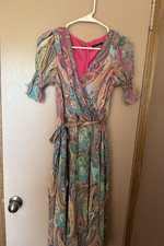 Tommy Hilfiger Paisley Wrap Midi Dress Ruffle Belted Multicolor Size 2