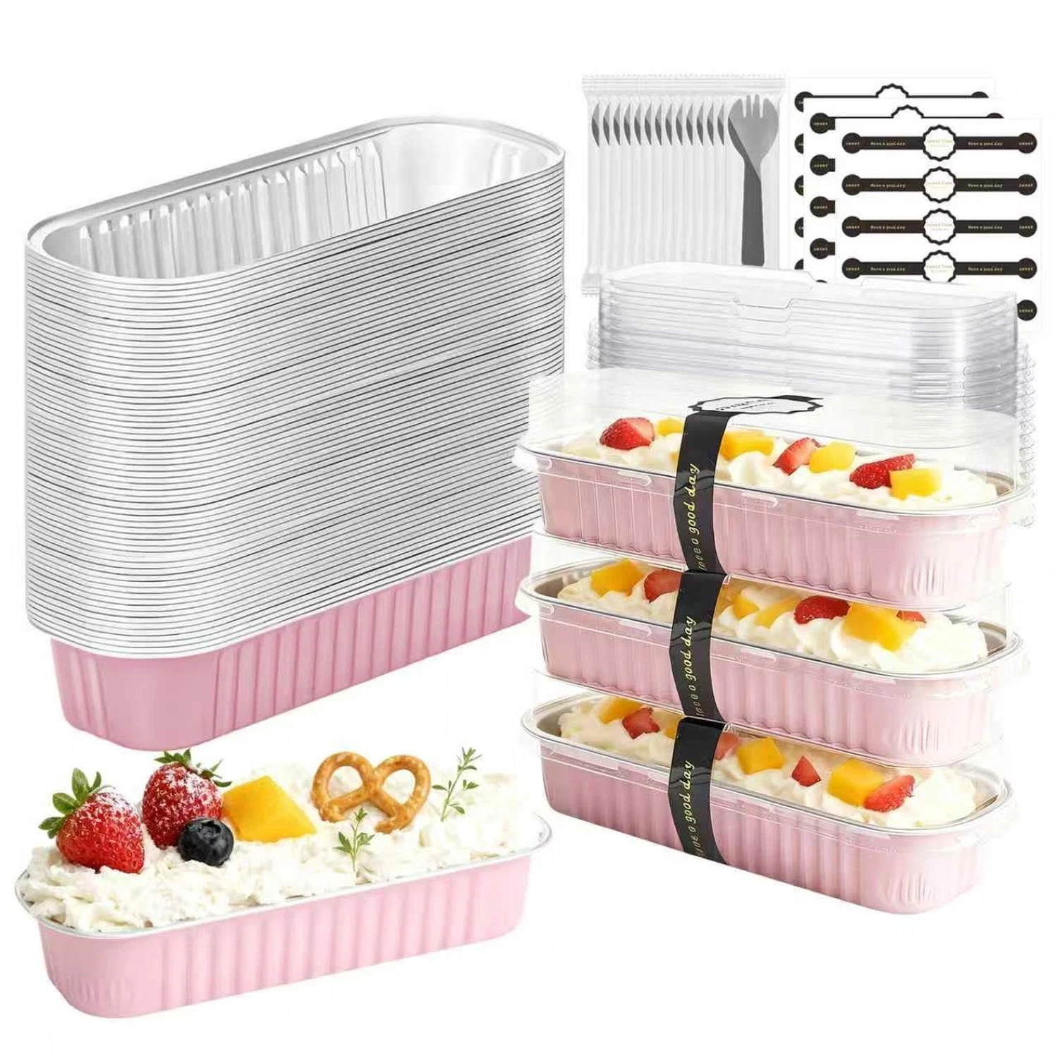 100 Pack Mini Cake Pans with Lids and Spoons, Mini Loaf Baking Pans 6.8oz, Sm...