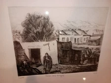 B.J.O. NORDFELDT Framed  Santa Fe Etching - Houses and Arroyos Rives BFK Paper