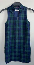 Vineyard Vines NWT   Ruffle Neck Green Plaid Shift Dress Sz 00