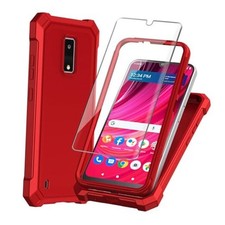for BLU View 4 case, with TempeGlass Screen Protector 360 Full-Body Soft red