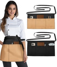 Reversible Server Apron 6 Pockets Waist Apron Waitress Short Half Apron