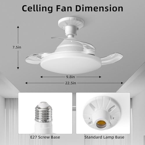 Retractable Ceiling Fans with Lights and Remote, 22.5 Inch Low Profile Ceiling - Picture 6 of 6