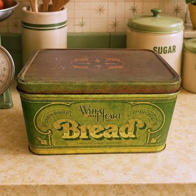 Vintage 1970s R&D Co. Retro Graphics Tin Bread Box with Hinged Lid
