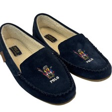Polo Ralph Lauren Collins Bear Moc Suede Slippers Skiing Polo Bear Navy Blue 9