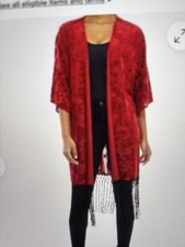 GYPSIES  MOONDUST Red Velvet Burnout Kimono Long Black Fringe Small Vamp Witch