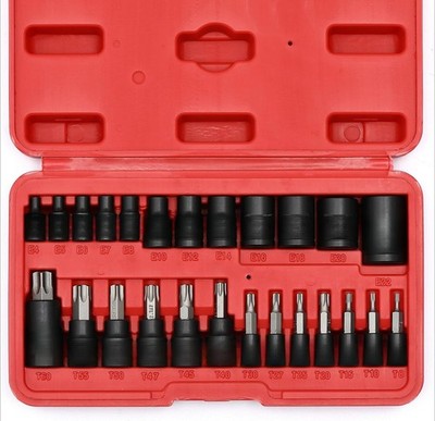 25-Piece Torx Bit and Sleeve Set,13Star Bits (T8-T60) and 12 E-Type Torx Sleeves