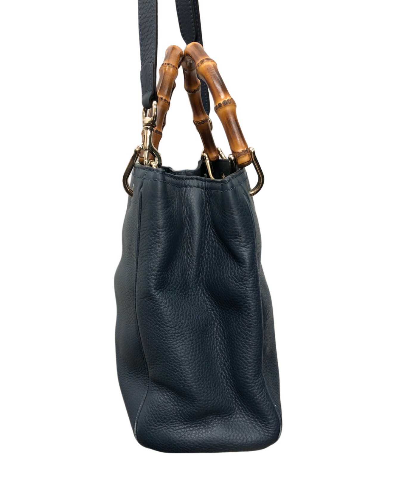 Gucci Bamboo Shopper Small Bag Navy Leather 336032 2Way Handbag SN2568 thumbnail 22