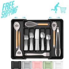 ukeetap Extra Large Expandable Silverware Organizer, BPA-Free Food-Safe Cutlery