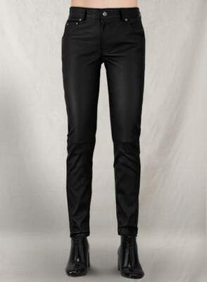 Womens Black Leather Pant 100% Genuine Lambskin Leather Skin Fit Biker Pant -009