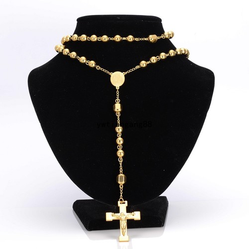 Genial Nuevo Para hombres Tono Oro 18K Bola de Acero Inoxidable Hecho a Mano Cadena Rosario Collar - Imagen 5 de 6