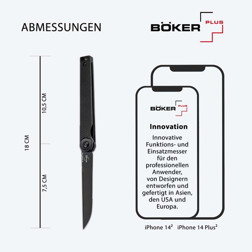 Böker Plus Kaizen All Black S35VN Taschenmesser Gentlemanmesser G10 - 01BO689 - Afbeelding 11 van 14