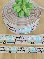 7/8  1.5" 1 YD Camper Grosgrain Ribbon Vintage Retro Happy Camper Ribbon