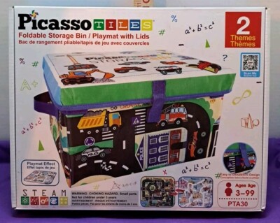 Picasso Tiles Foldable Storage Bin Playmat With Lids STEAM Easy To Use