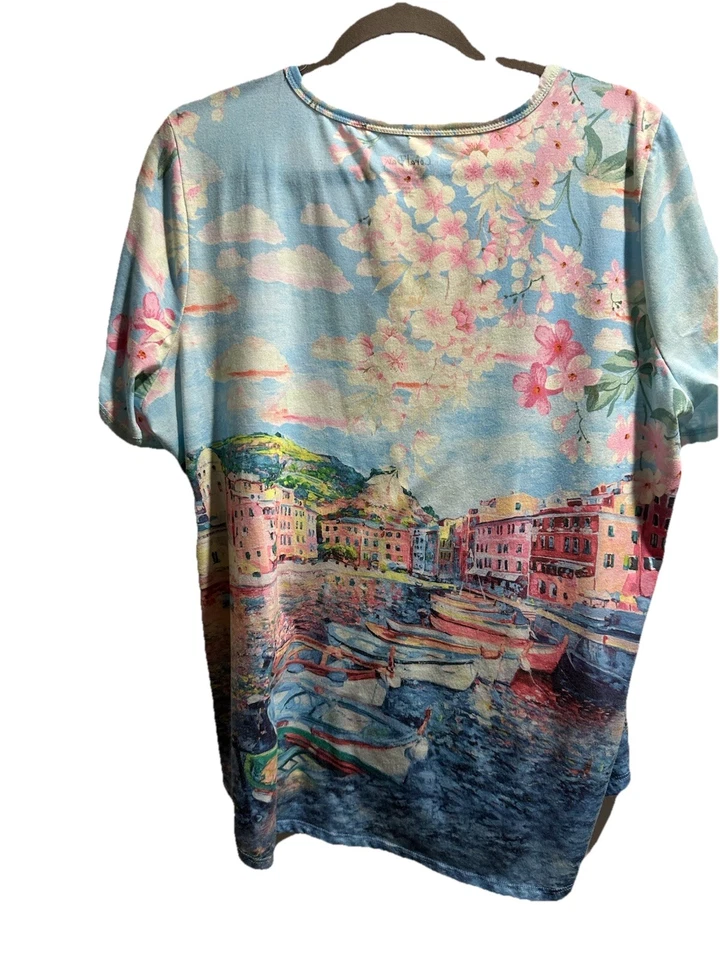 Коралловый залив приморские лодки живописный пейзаж коротким рукавом Топ 1 X 2 X цветной 48 x 28 - Изображение 3 из 3