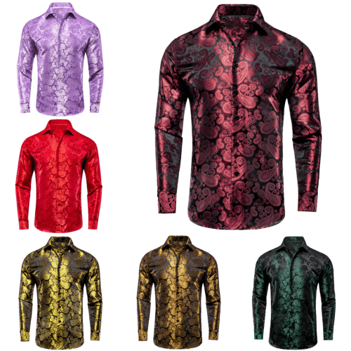 Mens Short/Long Sleeve Button Down Casual Paisley Dress Shirt Tops Shirts