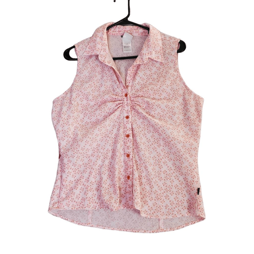 North Face Womens Pink Sleeveless Button Down Shirt with Zipped Pocket Size Large