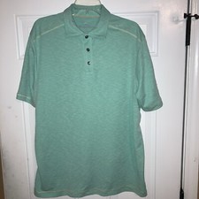 Tommy Bahama Polo Shirt Men  s Large Green Tencel  Polyester Blend Short Sleeve