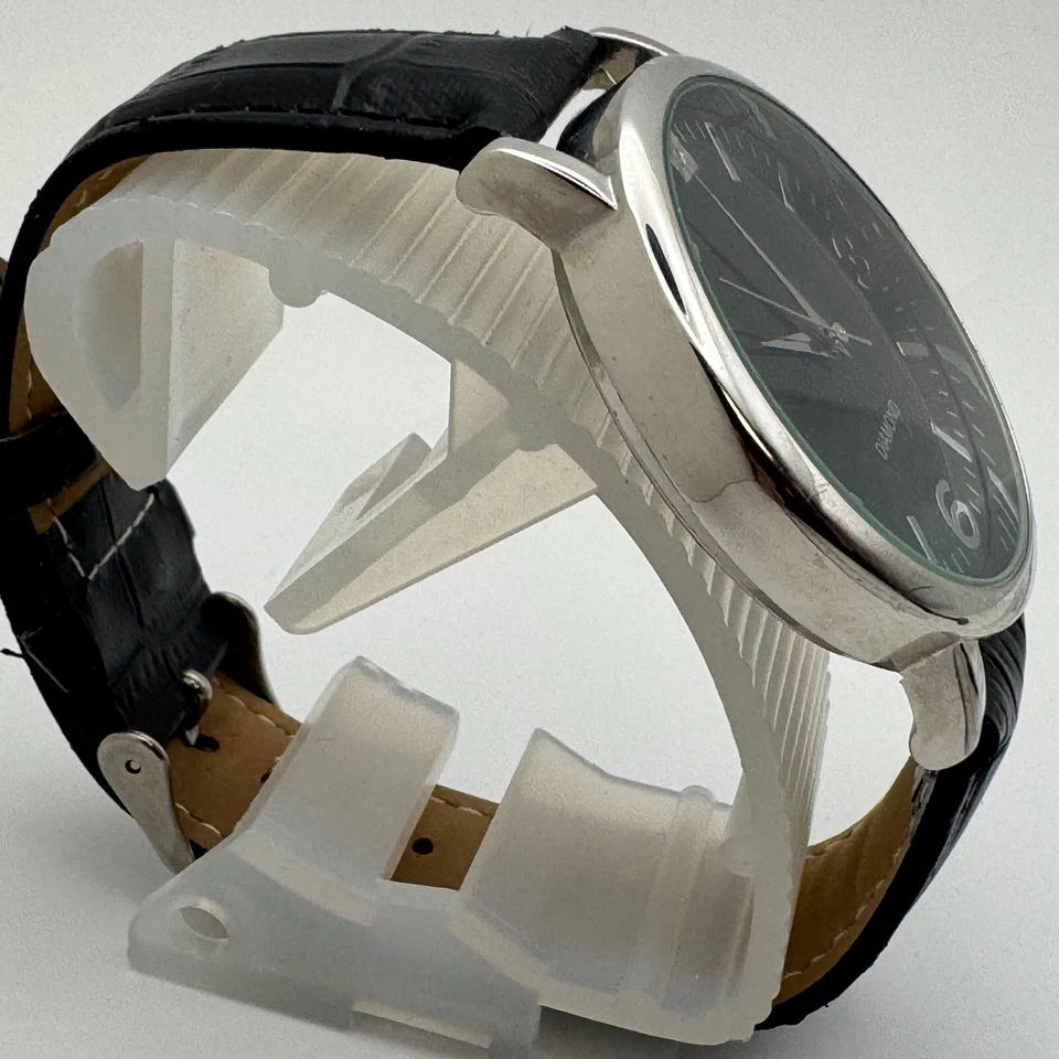 Reloj de Cuarzo Clásico Accutime Hombre Plata Negro Diamante Analógico 40mm Batería Nueva Foto 3 de 4