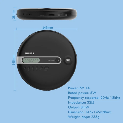 Philips Portable CD Player EXP2368 Bluetooth CD-R/CD-RW MP3(black) - Picture 11 of 11