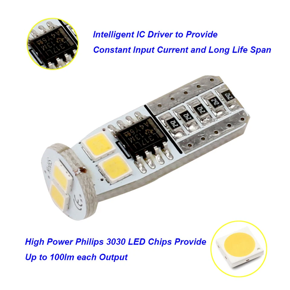 Total 1000LM 6000K White T10 168 194 2825 W5W Tag License Plate Light Bulbs - Image 2 of 4
