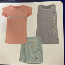 Champion Girl's 4T, 3 Piece Polyester Tee, Cotton Tank  Short Set, NWT