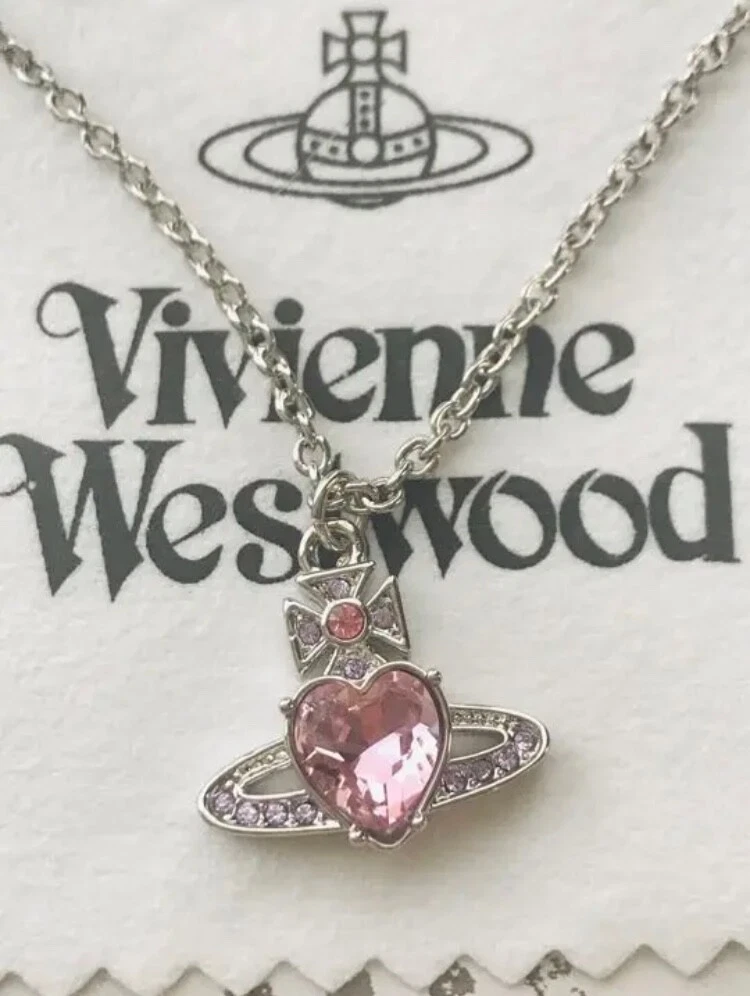 VIVIENNE WESTWOOD Necklace ARIELLA Silver Pink Zirconia Chain 40