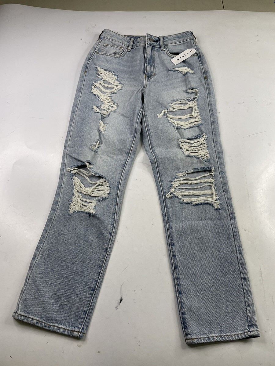 NWT PacSun Mom Jeans Light Wash Denim Distressed Women's Size 26