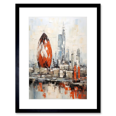 London Skyline Abstraktes Gemälde Rote Gurke Gebäude Gerahmte Kunst Bild 9X7''