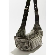 Uo Urban Outfitters Quilted Black Washed Denim Shoulder Sling Bag Large New