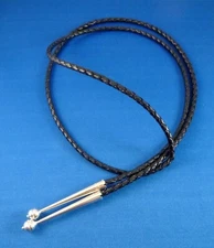 NEW 43" Real leather black 4mm BOLO tie cord Sterling Silver 8mm large bead TIPS