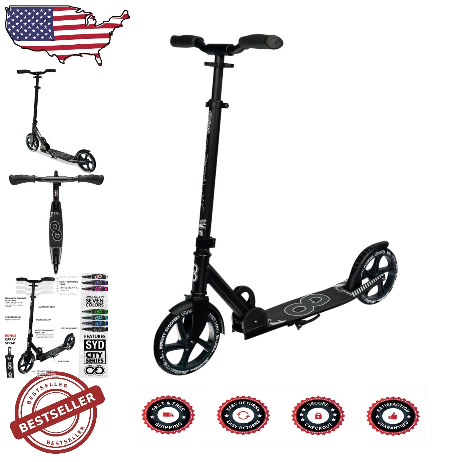 Adjustable Height Kick Scooter with Kickstand - FastFOLD Technology for Easy Use