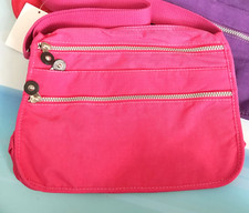 New Pink Nylon Crossbody Purse Bag Pockets Zippers Bright