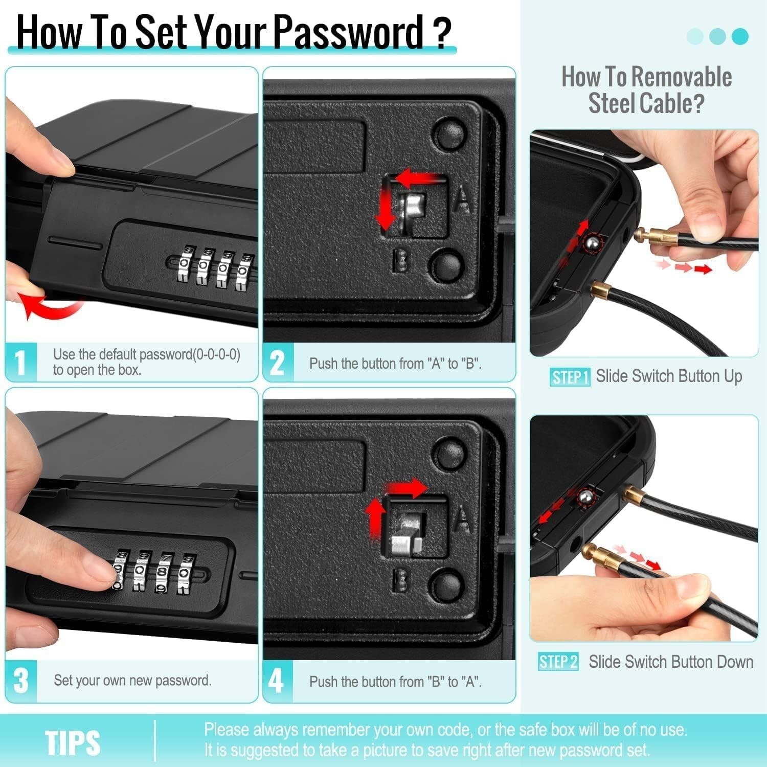 Portable Safe Box, Combination Security Case Lock Box, Waterproof Anti ...