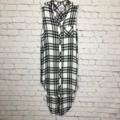 Rails Jordyn Split Side Tunic Size L White Ebony Buttondown Sleeveless
