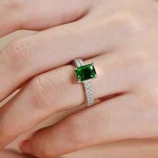 3.00Ct Emerald Cut Natural Emerald Solitaire Wedding Ring 925 Sterling Silver