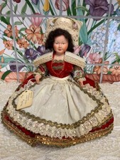 VINTAGE LATE 40'S FRENCH CELLULOID 9" DOLL IN ORNATE VELVET COSTUME DRESS