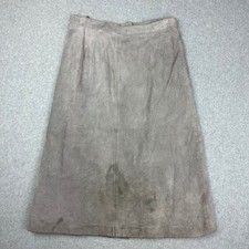 Vintage Genuine Suede Leather Midi Skirt Taupe Grey A-Line Lined 27 Waist