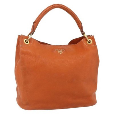 PRADA Shoulder Bag Leather Orange Gold Auth 178079A