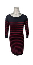 Uniqlo Navy Blue & Red Striped Lightweight Wool Sweater Dress Size Small