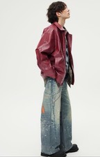 Elfric Eden Red Button Spread Collar Mid-Length Men's Jacket Size L