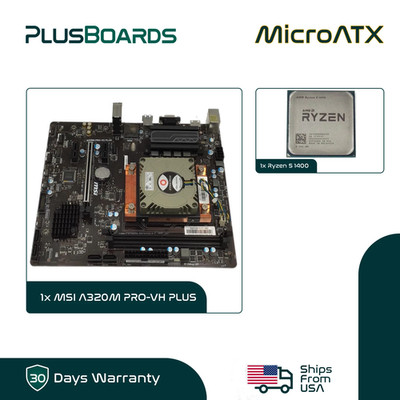 MSI A320M PRO-VH PLUS Socket AM4 M-ATX Motherboard w/ AMD Ryzen 5 1400 4C 3.2GHz
