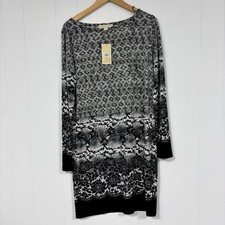 Michael Kors Women's Size L Dress Snake Print Lace Border Long-Sleeve Shift New