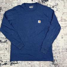 Carhartt T-Shirt Mens Small Loose Fit Blue Long Sleeve Chest Pocket Work