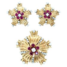 Retro, Ruby and Diamond Star Set, 14K Yellow Gold