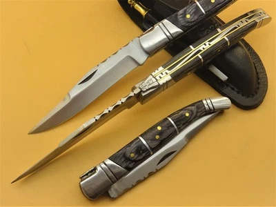 MARKENLOS Laguiole Taschenmesser Klappmesser scharf handmade Edelstahl mit Lederetui (T1)